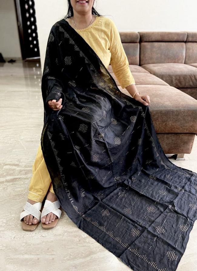 Chanderi Black Traditional Wear Sequins Work Dupatta